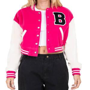 Chaqueta universitaria de estilo Letterman de tela de lana de primera calidad para mujer, Chaqueta larga y fina con cuello levantado a prueba de viento, precio al por mayor - Product Image 3