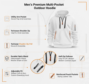Sudadera con Capucha Personalizada para Hombre, 100% Algodón, Primavera, Múltiples Bolsillos, Cierre de Cremallera, Deportiva, Informal, de Forro Polar Grueso - Product Image 4