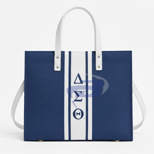 Sac fourre-tout en jute résistant à l'eau Delta Sigma Theta Sorority avec fermeture éclair, élégant sac à main à lettres grecques pour les membres de la sororité, personnalisable - Product Image 1