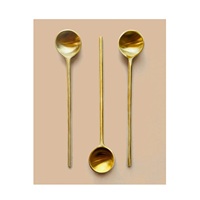 Cuillère à thé et café en laiton, manche court, finition miroir, écologique, design vintage, nouvelle collection, pour la maison et la cuisine