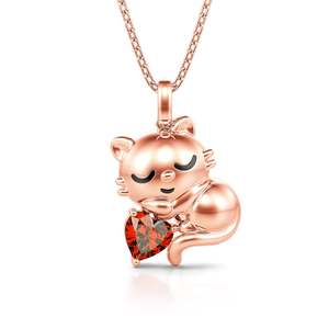 Jeulia Hug Me <b>Sweet</b> Sleeping Cat <b>Heart</b> Cut Sterling Silver Necklace with Garnet - Product Image 1