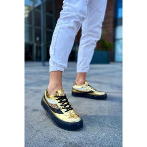 Chaussures de marche pour hommes Majesty St Fitness Talons bas Faux cuir 100% Vegan Modèle Ch975 en or - Product Image 3