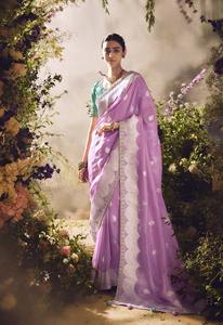 Banarasi Zari-Saree en tissu brodé, bordure en soie, style pakistanais, pour mariage et fête - Product Image 4