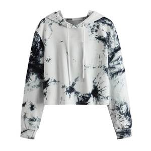 Sweat à capuche en molleton de coton décontracté pour femmes avec col montant French Terry Tie Dye Pull à logo à bas prix pour l'hiver - Product Image 1