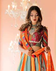 Navratri Special Party Wear Muslin Cotton Digital Printed Real <b>Mirror</b> Work Lehenga Choli With Georgette Embroidery Work Dupatta - Product Image 4