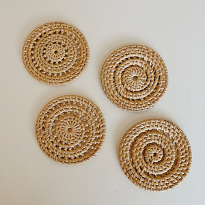 Natural Rattan <b>Coasters</b> <b>Set</b> <b>with</b> <b>Holder</b> Handwoven Round Drink <b>Coasters</b> for Table Eco Friendly Home Decor Made In Vietnam - Product Image 1