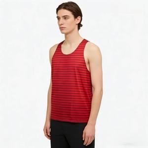 Singlet de sport pour homme, coupe classique à rayures horizontales, respirant, séchage rapide, impression par sublimation personnalisée, directement de l'usine, idéal pour la course à pied et le marathon. - Product Image 5