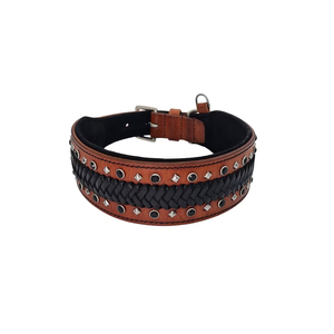 Collar de Cuero Occidental Grueso de 2 Pulgadas de Ancho para Perros Grandes Mariner, Collar de Perro Elegante con Tachuelas de Cristal y Trenzado Acolchado Suave - Product Image 1