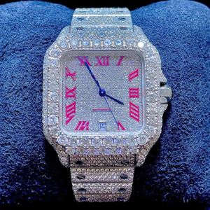 Eleva tu apariencia con nuestro último reloj de pulsera para hombre tachonado a mano con acero inoxidable con accesorio de diamantes VVS Moissanite - Product Image 1