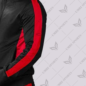 Chándal de peso pesado con capucha negro y rojo, conjunto de chándal ajustado Unisex, atuendo atlético de dos piezas, chaqueta deportiva con cierre de cordón, Rojo - Product Image 2