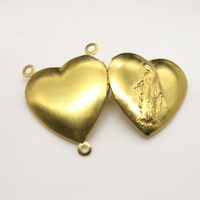 Pendentif en laiton bon marché, médaillon en forme de cœur, médaille religieuse catholique, pièce de Center de la vierge marie pour la fabrication de chapelet