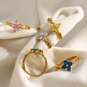 Dreamshow Fashion Jewelry <strong>Rings</strong> Colorful Zircon Flower Signet <strong>Ring</strong> <strong>Set</strong> 18k <strong>Gold</strong> Plated Stainless Steel Jewelry <strong>Set</strong> - Product Image 6