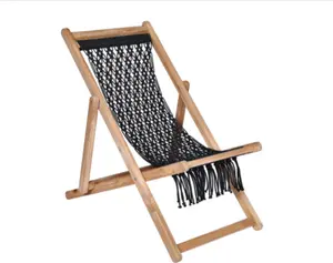 Miglior prezzo Deck Sling Beach Chair vendita calda sedia da pesca moderna in legno di legno sedie da spiaggia lavorate a maglia in macramè all'uncinetto