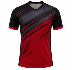 เสื้อฟุตบอลผู้ชายสีแดงดำแบบกำหนดเอง เสื้อทีมกีฬา เสื้อซ้อม OEM - Product Image 1