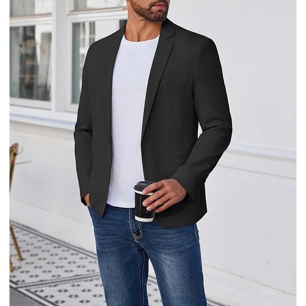 Lightweight Business Jackets Notch Lapel Mens Casual Sport Coat Blazer Two  Buttons Office Blazer Jacket