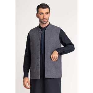 Chaleco de Lana Azul Marino WC-PD24-012, Estilo Casual Elegante con Decoración de Botones con Patrón Paisley, para Uso en Exteriores - Product Image 1