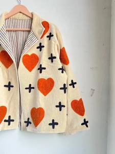 Veste matelassée en velours à imprimé cœur, manteau d'hiver, style bohème, réversible, rayée, matelassée, brodée, nouvelle veste élégante pour femmes - Product Image 3