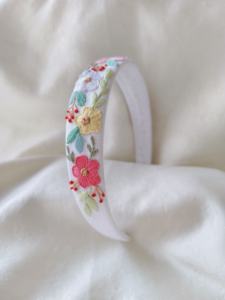 custom made embroidered <b>hair</b> <b>band</b> made from linen <b>fabrics</b> with embroidered flowers for resale by <b>hair</b> accessory stores - Product Image 6