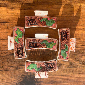 Cowgirl Western Style à la main en cuir usiné pinces à griffes véritable à la main en cuir épingles à cheveux accessoires de cheveux pour les femmes griffes de cheveux - Product Image 5