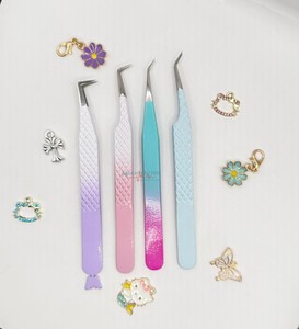 Pinzas para Pestañas de Acero Inoxidable Personalizadas al por Mayor, con Dijes de Gatito, Fruta, Flor y Mariposa, Pinzas para Pestañas con Punta de Fibra y Juego de Dijes - Product Image 4
