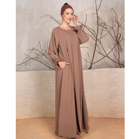 Nouvelle Collection Eid : Ensemble Abaya 2 Pièces pour Femmes, en Polyester Léger, Longueur au Sol, Manches Longues, Modeste, Prière, Uni, Musulman