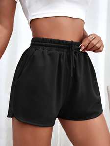 Short de sport en coton ample décontracté pour femme Couleur unie Short taille haute à cordon de serrage décontracté régulier - Product Image 6