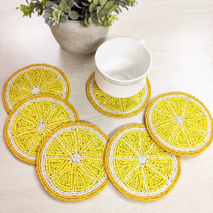 Lemon Design Handcraft Beaded Embroidery Four Set <b>Coaster</b> Stylish Fancy Unique Latest And Trendy Premium By Hiba Enterprises - Product Image 1