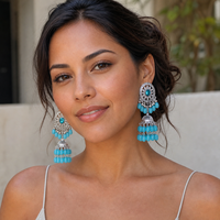Ensemble de boucles d'oreilles Jhumka bohèmes indiennes en alliage de zinc, longues pampilles pendantes, bijoux ethniques gypsies, coffret cadeau pour femmes
