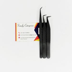 Pinzas Profesionales para Extensión de Pestañas de Acero Inoxidable con Punta de Fibra Suave, Antiestáticas, Duraderas, Color Negro Mate, Logotipo Personalizado - Product Image 1
