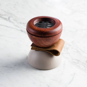 Modern Luxury <b>Wooden</b> Bakhoor <b>Burner</b> with Leather Stand Minimalist Arabic Incense Holder with Brass Grill and Glass Base - Product Image 3