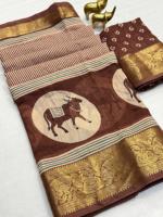Sari en coton doux Benny avec un magnifique motif Kalamkari sur toute la surface, artisanat traditionnel indien, léger et drapé