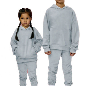 Ensemble de survêtement d'hiver pour enfants, 2 pièces en gros, motif uni, col rond, vêtements pour bébés, grande taille, collection printemps, nouvel arrivage - Product Image 2