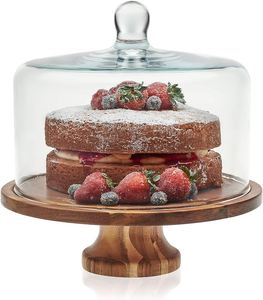 Factory Custom Best Durable Wooden Round <b>Cake</b> <b>Stand</b> with <b>Glass</b> Dome for <b>Cakes</b> and Fruits Top Cover Included - Product Image 5