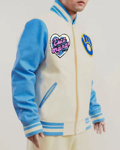 Veste de sport pour homme en coton mélangé, style streetwear, inspirée du vintage, avec blocs de couleur contrastés aux manches, chaude, confortable, respirante et à col montant. - Product Image 3