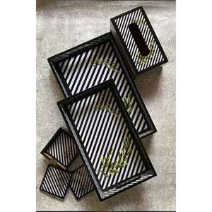 Bandeja para servir a granel Bandeja de almacenamiento de madera para el hogar con caja de pañuelos y posavasos para uso en la cocina del exportador indio - Product Image 1