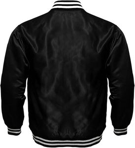 Veste universitaire avec logos de marque personnalisés pour hommes, col montant avec écusson de broderie en chenille, veste universitaire en satin de style hivernal - Product Image 6