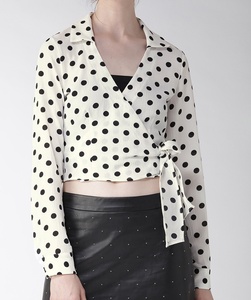Blusa Corta de Gasa con Estampado de Puntos para Mujer, Manga Larga, Transparente, con Cuello Vuelto, Ajustada, para Fiesta de Verano - Product Image 1