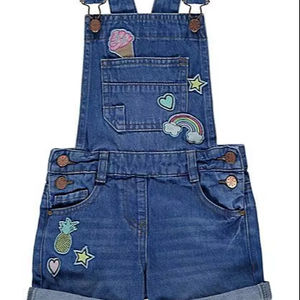Denim High Quality <b>Short</b> <b>Dungaree</b> for <b>Women</b> Light Wash Distressed Vintage Effortless Style Bib Overall Button Printed Trendy - Product Image 1
