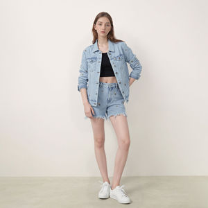 Chaqueta Vaquera Corta Azul para Mujer con Detalle de Correa de Anillo, Chaqueta Corta de Mezclilla, Ropa de Calle Moderna, Prenda Exterior de Manga Larga para Mujer - Product Image 5