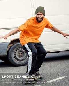 Logo Patch Beanie Bonnet en tricot acrylique vierge avec panneau de brassage rabattable pour broderie personnalisée ou insigne doublure chaude OEM en gros - Product Image 4