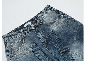 Pantalones Vaqueros Glory Totalmente Personalizados, Color Azul Deslavado, Bolsillos Grandes, Estilo Splicing, para Hombre, Pantalones Vaqueros Holgados de Talla Grande - Product Image 5