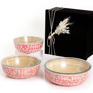 Juego de 3 cuencos de bambú con Incrustaciones de nácar, decoración de presentación de comida Natural, productos vietnamitas ecológicos al por mayor - Product Image 4