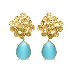 Nouvelle arrivée Turquoise Gemstone Mini Fleurs Boucle D'oreille Plaqué Or - Product Image 1