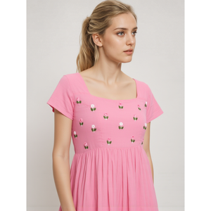 Vestido Midi Romántico para Mujer, Más Vendido, con Cuello Cuadrado de Crochet, Estilo Imperio, Elegante para el Día, Fiestas y Eventos - Product Image 3