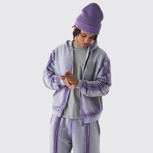 Oversized Boxy Zip Hoodie Wide Jogger Chándal Verde Unisex Bordado Impreso Streetwear Wash Chándal Set Custom Winter - Product Image 6