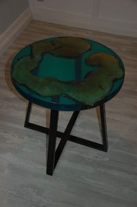 ASSISTANCE ARTISANAT TABLE RONDE EN RÉSINE ÉPOXY POUR SALLE À MANGER Mobilier Table de rivière en bois et résine pour bureau à domicile - Product Image 6