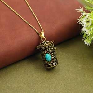 จี้สร้อยคอทรงกระบอกวินเทจ, สร้อยคอกล่องใส่คำอธิษฐานสีทองโบราณ, เครื่องประดับช่องลับสไตล์โบฮีเมียนย้อนยุค - Product Image 3