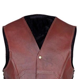 Nueva llegada de los hombres de cuero genuino de estilo informal con cuello en V Chaleco de lona transpirable ropa exterior de invierno Chaleco de cuero de los hombres - Product Image 3