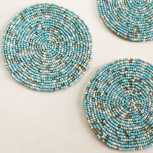 Handmade Beaded <b>Coasters</b> - Boho <b>Drink</b> <b>Coasters</b> with Polyester Backing (4x4 Inch) - Product Image 1