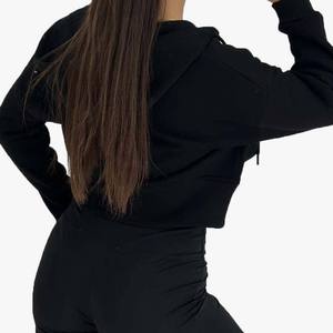 <b>Top</b> Quality Plain Dyed <b>Zip</b> <b>Up</b> Hoodie for <b>Women</b> Vintage Look Oversized Polyester Cotton Casual Winter - Product Image 3